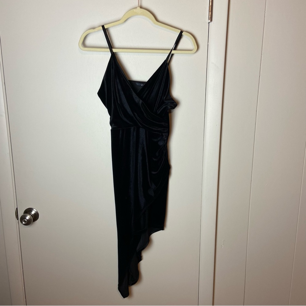 Sz 10 Asymmetrical Black Velvet Dress by Quiz Clothing